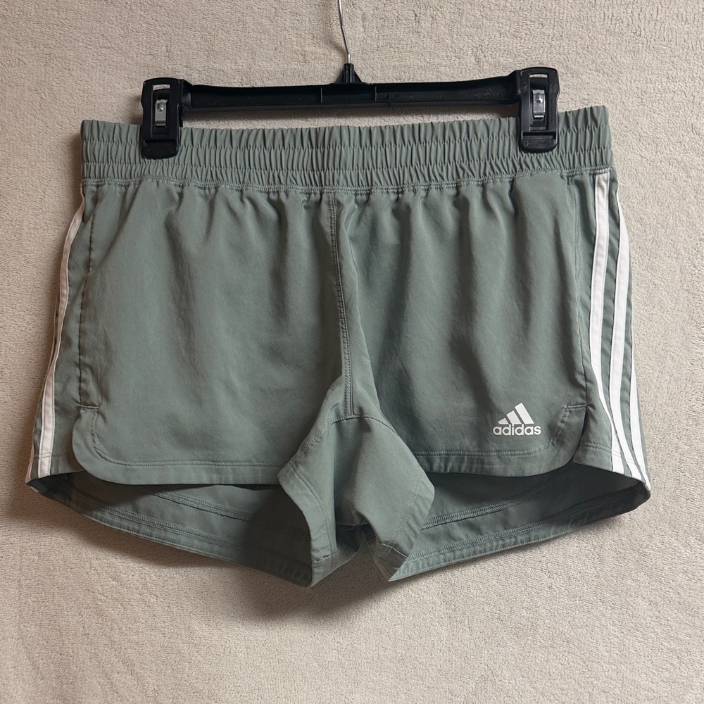 adidas Sage Green Athletic Shorts with White 3-Stripes